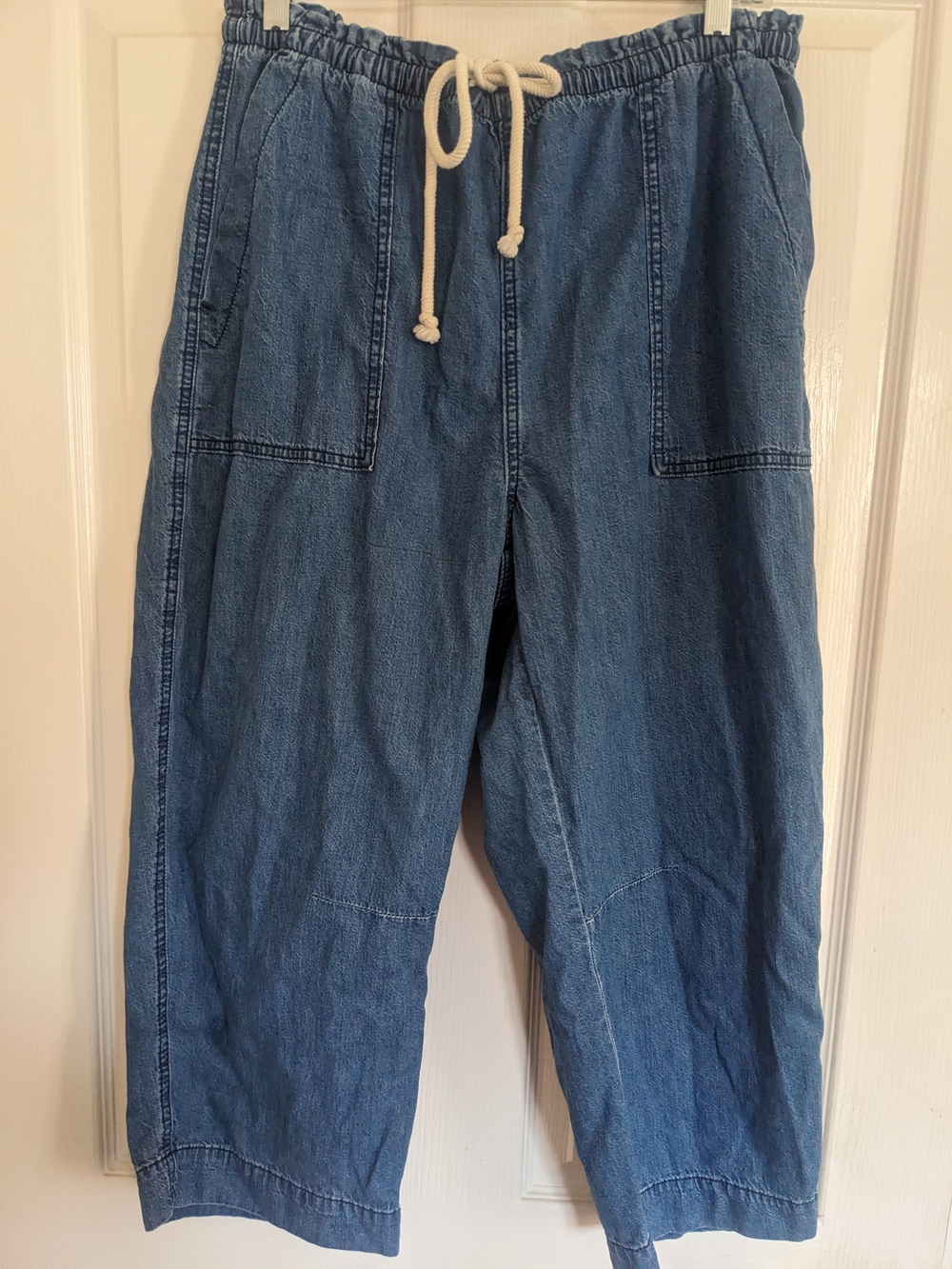 Old Navy Blue Cropped Drawstring Denim Barrel Pants